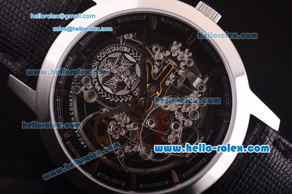Vacheron Constantin Patrimony Skeleton Automatic Movement Steel Case with Black Leather Strap - Click Image to Close